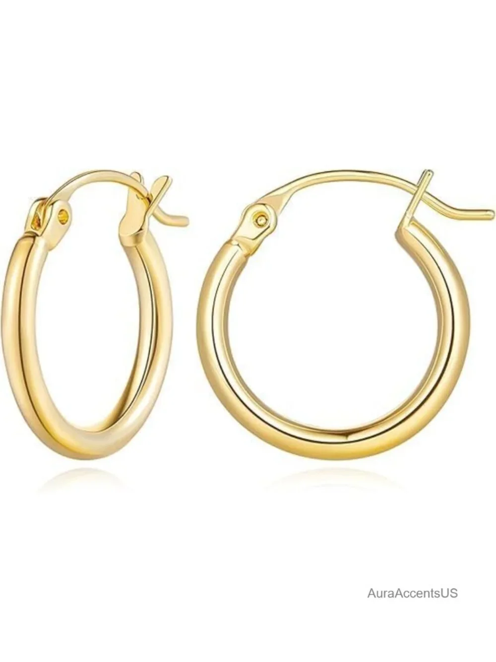 14K Gold Plated Hoop Earrings for Women Round Chunky 4mm Tube Thick